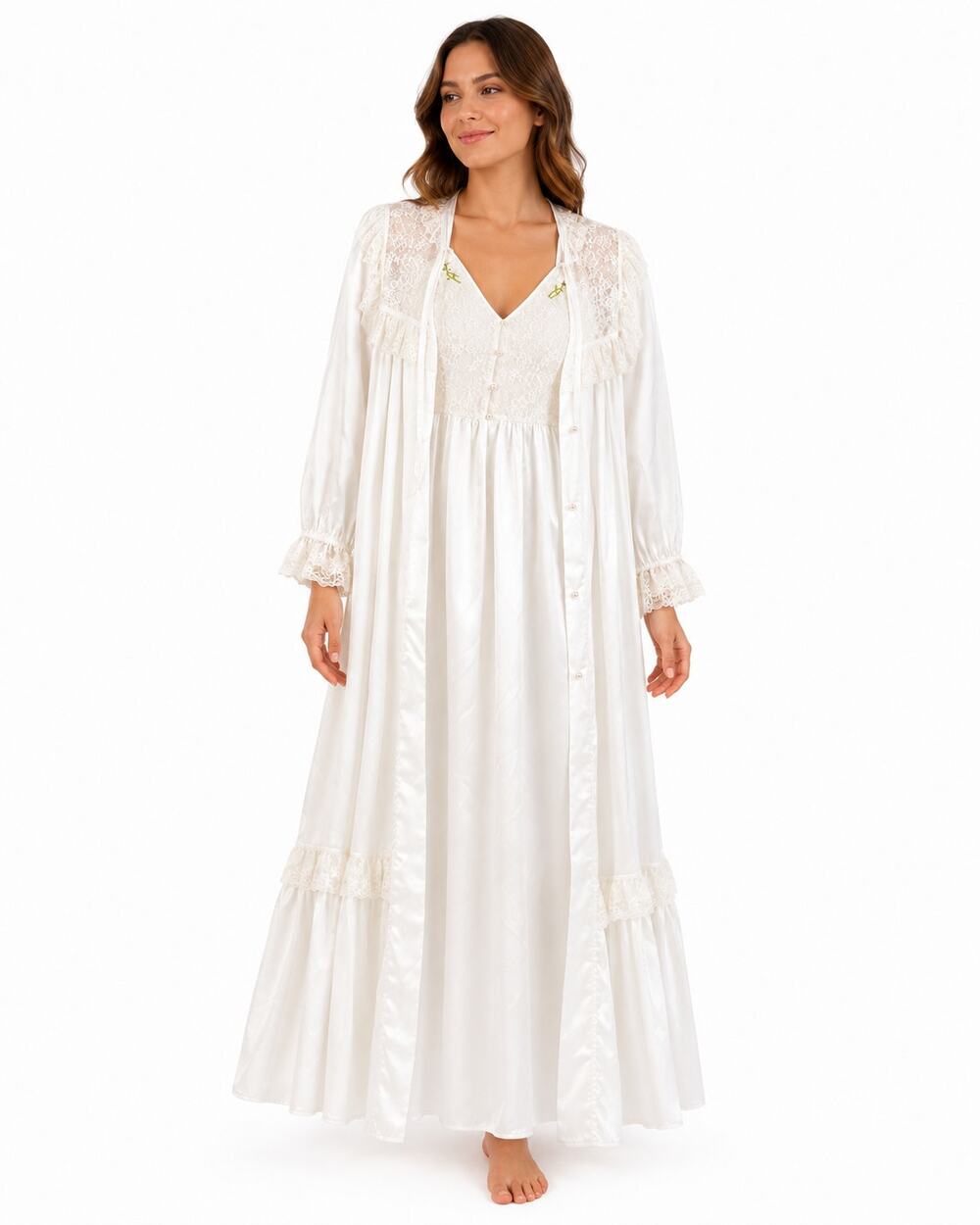 Vintage Eve Stillman New York Bloomingdale’s White Lingerie Robe Gown Set S